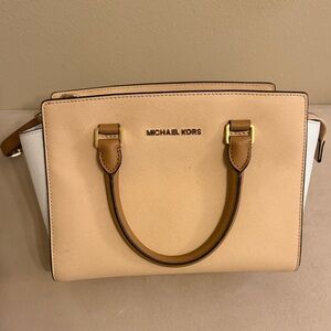 Michael Kors Beige and White Satchel